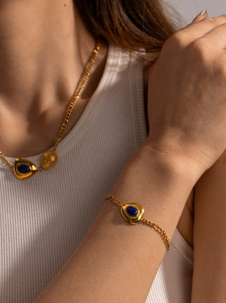 18K Gouden RVS Lapis Lazuli Driehoek Armband - Bayu