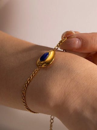 18K Gouden RVS Lapis Lazuli Driehoek Armband - Bayu