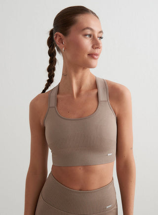 ActiveWear - Espresso Hoog Ondersteunende Geribbelde Beha - SPORTS BRA - Bayu