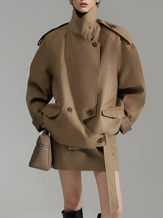 Attire - Casual Asymmetrische Trenchcoat met Revers - Trench Coats - Bayu