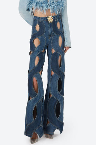 Blau Rope Cutout Jeans voor Stijlvolle Comfortabele Looks - Bottoms - Bayu