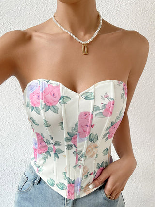 Bloemen Hartvormige Halslijn Corset - Corset - Bayu