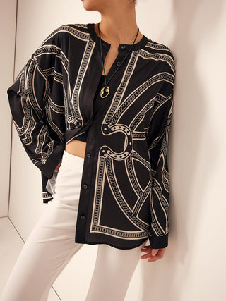 Boheemse Satijnen Blouse Met Print En Knoopsluiting - Shirts - Bayu