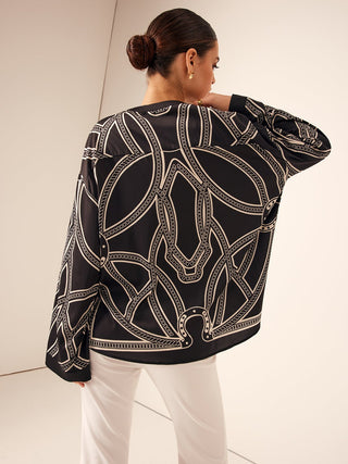 Boheemse Satijnen Blouse Met Print En Knoopsluiting - Shirts - Bayu