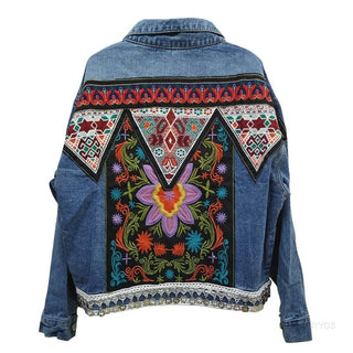 BOHO Denim Dames Jas met Geborduurde Bloemenmotief - Bayu