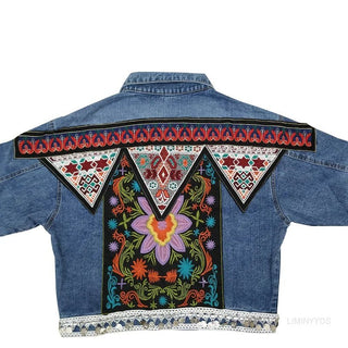 BOHO Denim Dames Jas met Geborduurde Bloemenmotief - Bayu