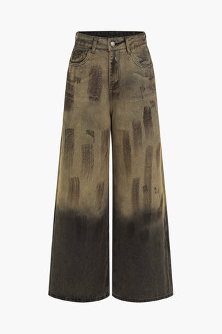 Broek met Verwrongen Print en Wijde Pijpen - Jeans - Bayu