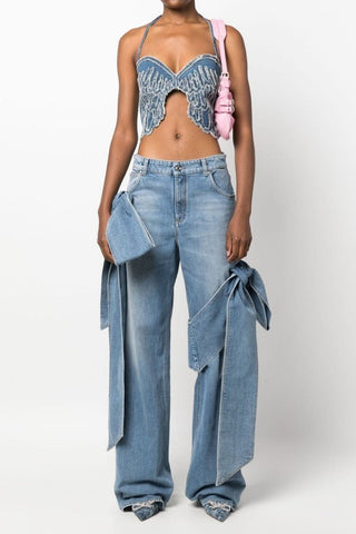 Camille Bow Hoge Taille Straight Jeans - Bottoms - Bayu