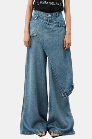 Carmella Unieke Patchwork Jeans met Nep Halve Rok Design - Bottoms - Bayu