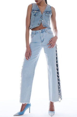 Cataya Diamnate Split Jeans - Bottoms - Bayu