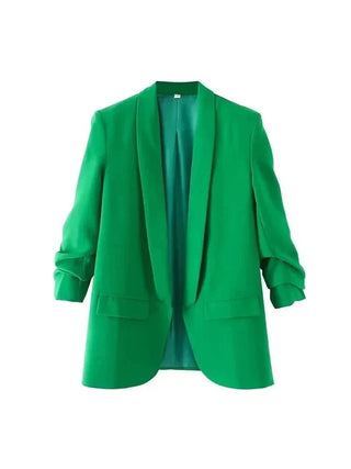 Dames Open Blazer Jas | Vintage Lange Plooimouwen en Klepzakken - Bayu