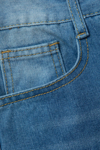 Effen Gerafelde Gescheurde Jeans met Hoge Taille - Jeans - Bayu