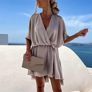 Feestelijke Beige Boho Jurk Met V - hals - Ibiza jurken - Bayu