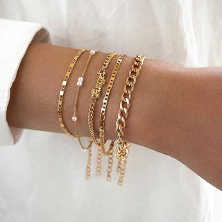 Goude Armbanden Set met Kleine Parels - Bayu