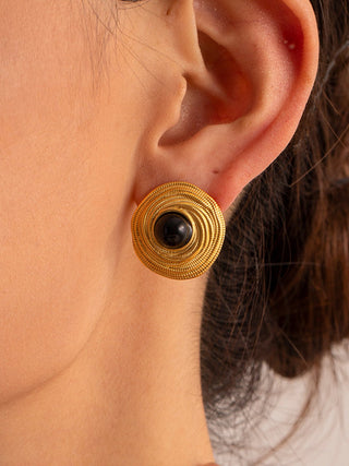 Gouden Zwarte Onyx Hoops Oorbellen - Earrings - Bayu