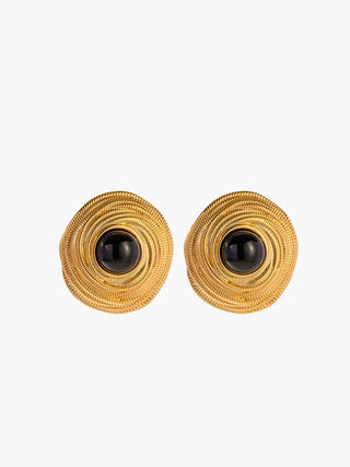 Gouden Zwarte Onyx Hoops Oorbellen - Earrings - Bayu