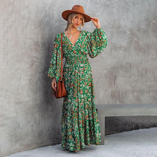 Groene Bloemen Maxi Boheemse Jurk - Ibiza jurken - Bayu