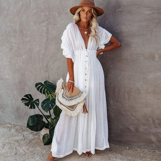 Maxi Jurk in Boho Stijl in Wit - Ibiza jurken - Bayu