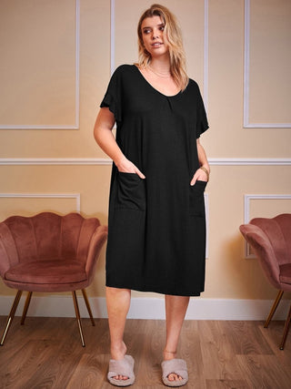 Plus Size Ronde Hals Korte Mouw Lounge Jurk - Bayu