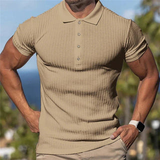 Slim Fit Effen Kleur Geribbelde Ademende Polo Shirt - Bayu