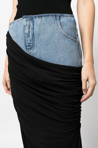 Sloane Draped Patchwork Denim Rok - Bottoms - Bayu