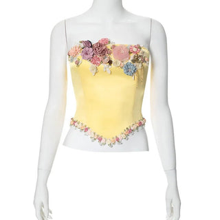 Strapless bloemen corsettop met luxe satijnen afwerking - Bayu