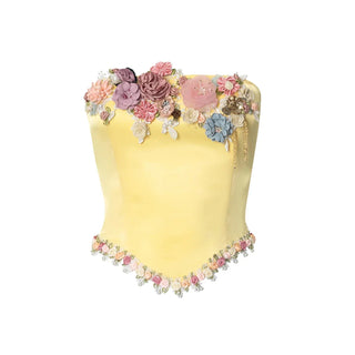 Strapless bloemen corsettop met luxe satijnen afwerking - Bayu