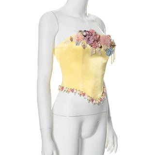 Strapless bloemen corsettop met luxe satijnen afwerking - Bayu