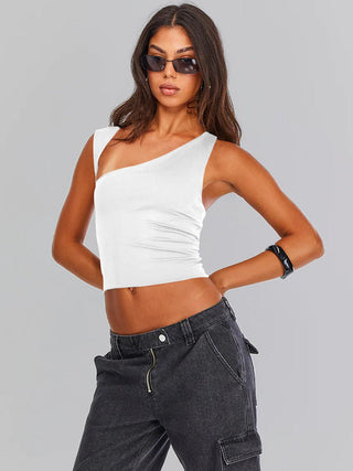 Witte Sexy One Shoulder Crop Top - Bayu