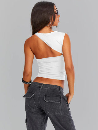 Witte Sexy One Shoulder Crop Top - Bayu